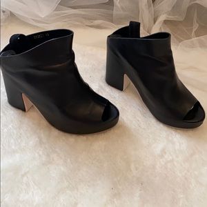 Worn, Balenciaga black peep toe, mules w/ straps.